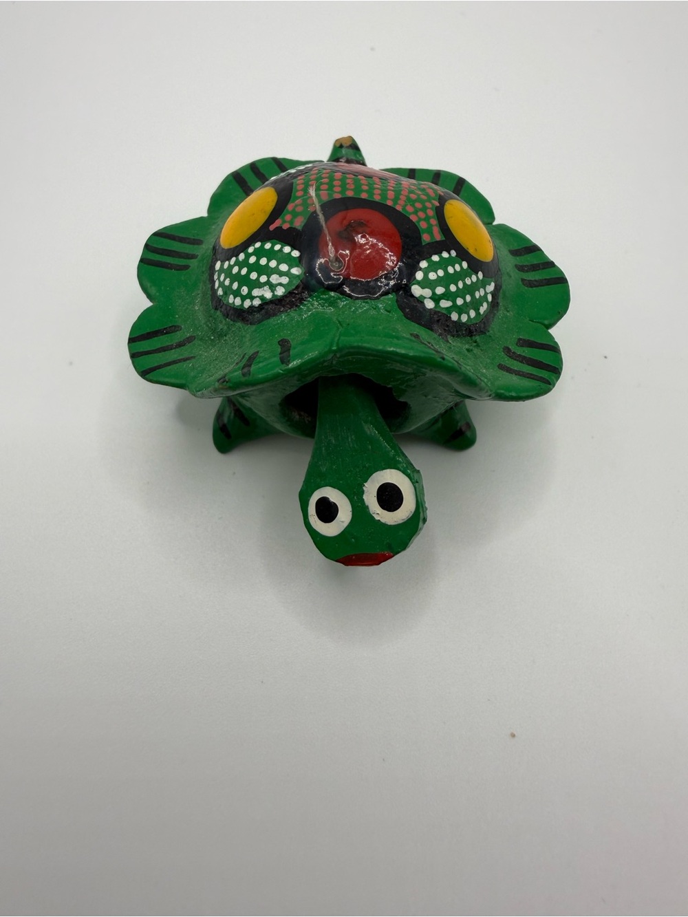 Small Nodding Head Green Wood Turtle Figurine